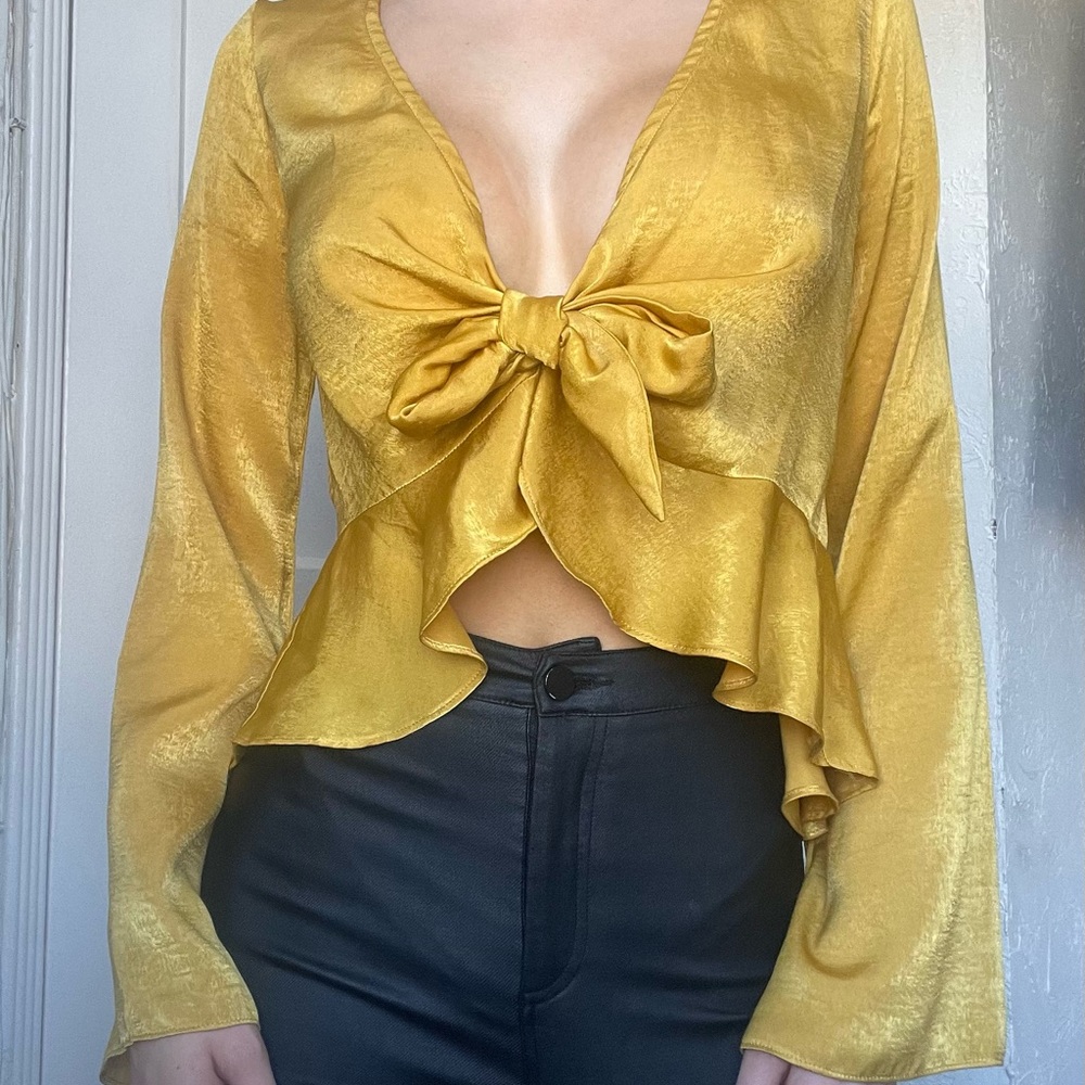 Missguided satin gold tie top
